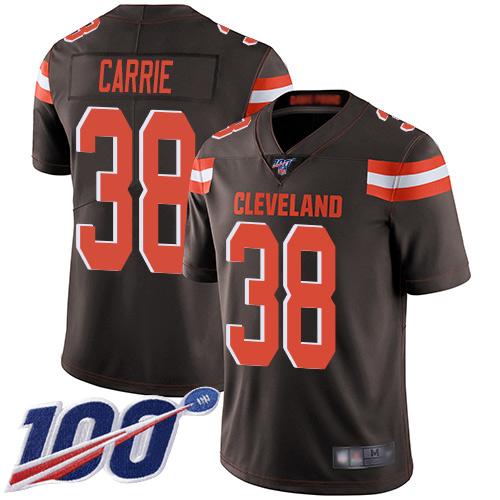 Cleveland Browns T J Carrie Men Brown Limited Jersey #38 NFL Football Home 100th Season Vapor Untouchable
